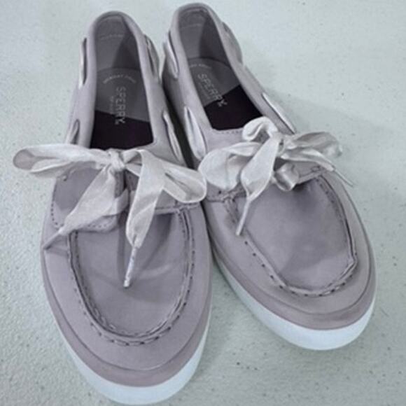 "SPERRY" Sailor ,Leather, Ribbon Lace- Up Boat Shoe , Gray/Lavender,SZ 8, Summer - Picture 3 of 8